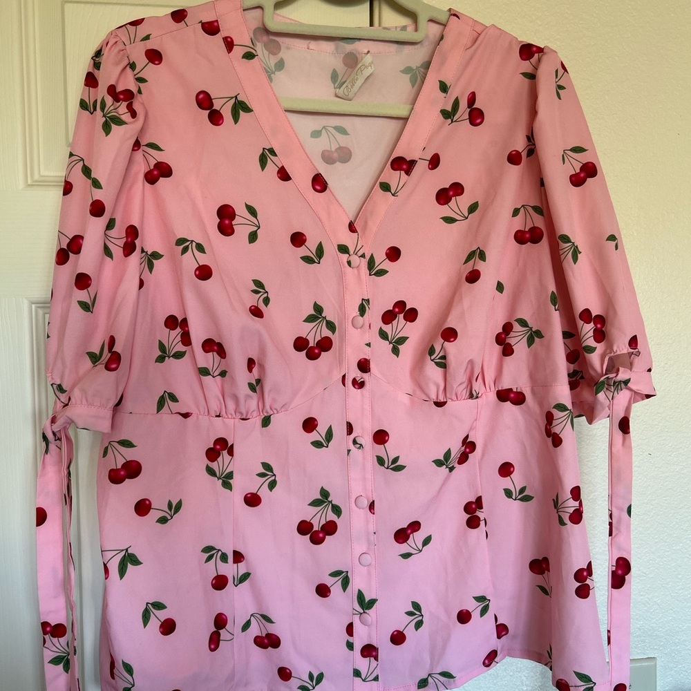 Pink Cherry Print Blouse